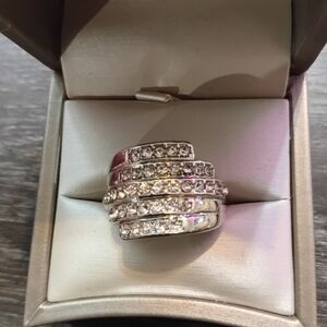 Dazzling Multi-Band Silver Toned Ring